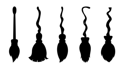 Set of broom silhouette