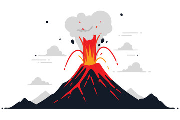 Erupting Volcano with Lava, Smoke, and Ash in Dramatic Scene of Natural Disaster Emergency