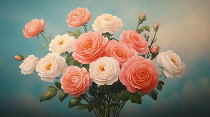 Vibrant bouquet of pink and white roses.