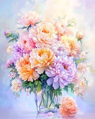 Beautiful bouquet of pastel peonies blossoms.