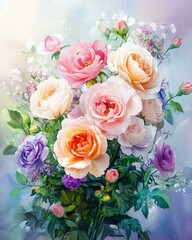 Colorful bouquet of fresh blooming roses.