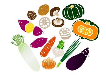 レトロな手書きの野菜イラストセット