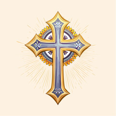 Ornate Cross Illustration: A radiant and meticulously illustrated cross, a symbol of faith and spirituality, radiates with intricate details and a sense of reverence.