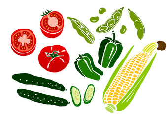 レトロな手書きの野菜イラストセット