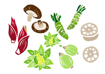 レトロな手書きの野菜イラストセット