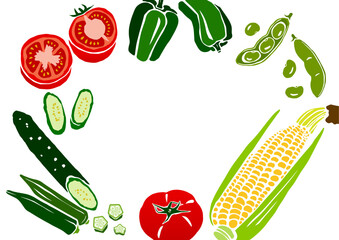 レトロな手書きの野菜イラストセット。野菜フレーム素材