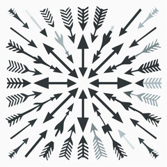 Arrows Convergence: An artistic arrangement of arrows converges towards a central point, creating a sense of direction, focus, and unity. The design is simple yet compelling.