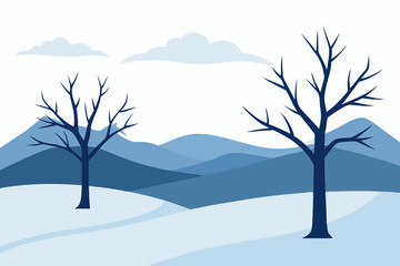 bare winter trees in a frosty meadow with distant .svg