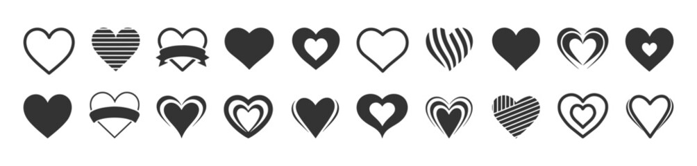 Set of hearts icon,  heart drawn hand , Doodle hearts sketch set. Various different hand drawn heart icon love collection isolated on white background. Red heart symbol for Valentine - stock vector