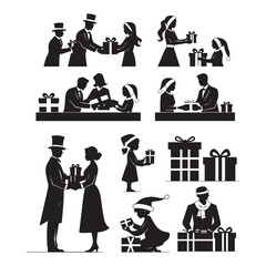 Set of black Gift-Giving' silhouettes isolated on white background