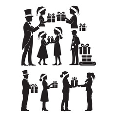 Set of black Gift-Giving' silhouettes isolated on white background