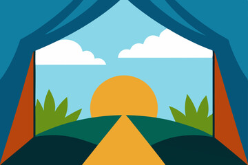 view from inside a cool shaded tent looking out 