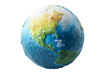 3D Textured Earth Globe with Realistic Continents and Oceans on White Background - Ideal for Education, Geography, and Environmental Concepts