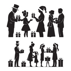 Set of black Gift-Giving' silhouettes isolated on white background