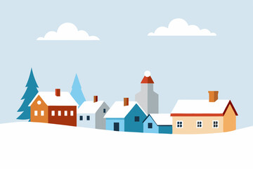 winter skyline of a small town with rooftops blank.svg