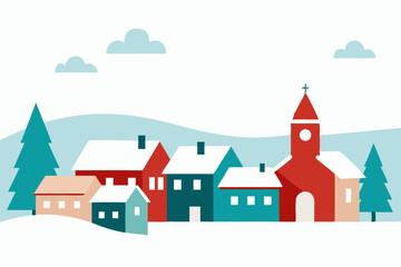 winter skyline of a small town with rooftops blank
