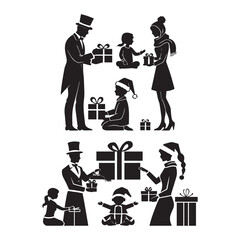 Set of black Gift-Giving' silhouettes isolated on white background