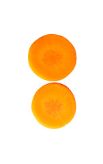 Top view set of two orange carrot slices in circles isolated  with clipping path in png file format
