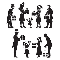 Set of black Gift-Giving' silhouettes isolated on white background