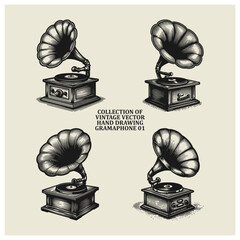 Gramophone vinyl ready hand drawing vector vector collection 
