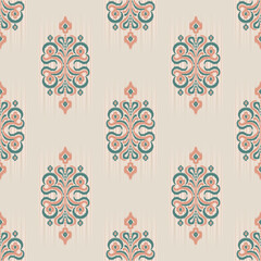 Elegant ikat-inspired textile designs in peach, mint, and cream tones. Perfect for saree fabric borders, ethnic patterns, and traditional Indian textile projects.