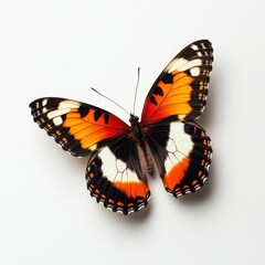 Naklejka premium A Vivid Butterfly on White: Close-Up of Intricate Wing Patterns and Delicate Antennae, Showcasing the Beauty of Nature and Insect Morphology