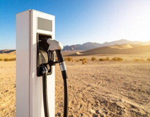 Modern fuel dispenser stands alone in a remote desert, symbolizing energy supply challenges, isolation, and infrastructure in harsh environments.