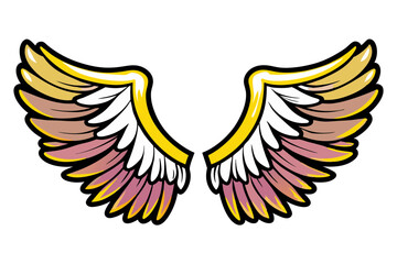 Obraz premium Colorful angel wings vector illustration in pop art comic style on transparent background 