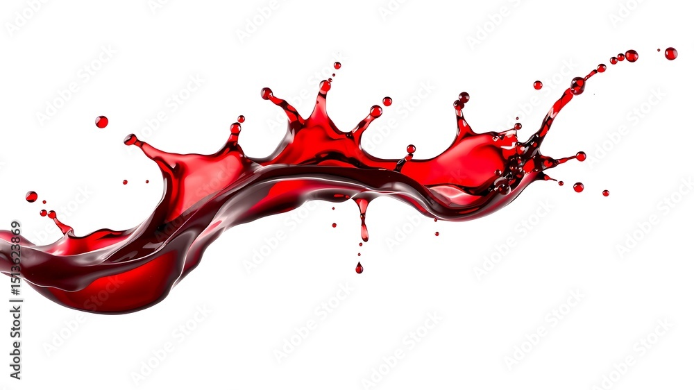 Poster dynamic liquid splash in vibrant red color isolated on a clean white background