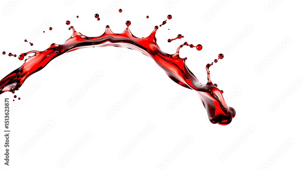Poster dynamic red liquid splash with droplets isolated on a clean white background