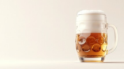 A beer mug brimming with pale lager, its foam head bubbling over gently. The transparent background accentuates the crisp