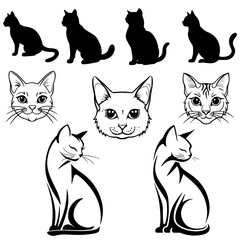 Cat Breeds silhouette set