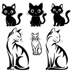 Cat Breeds silhouette set