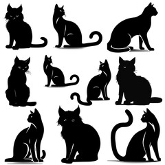 Cat Breeds silhouette set