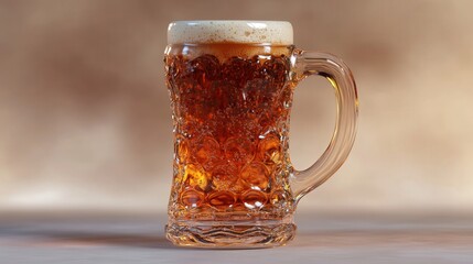 A beer mug with a sturdy handle, filled with golden ale.