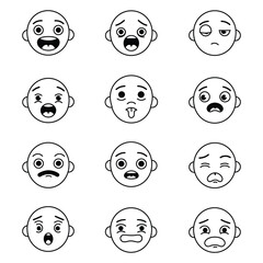 Black Outline Emoji Icons – Vector Emoticon Set Featuring Various Emotions Like Happy, Love, Angry, Surprised, and Crying – Line Art Faces for Designers