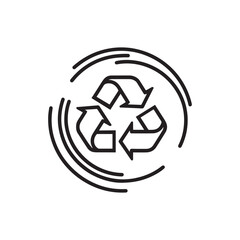 A universal recycling symbol, arrows  in a circle indicating recyclable materials and the  lines around the recycling symbol could be seen as representing the universe or surroundings.