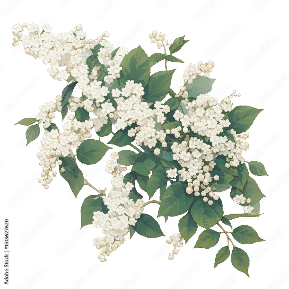 Poster elegant and delicate white flower bloom with fine petals displayed on a soft and clean white backgro