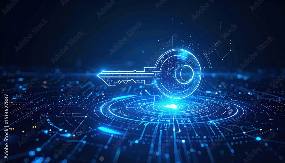 Aufkleber a glowing digital key floats above a futuristic interface, symbolizing cybersecurity and data protec