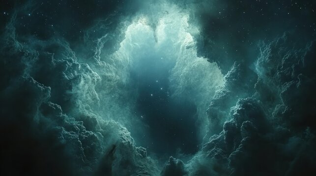 Deep space nebula, heart-shaped void