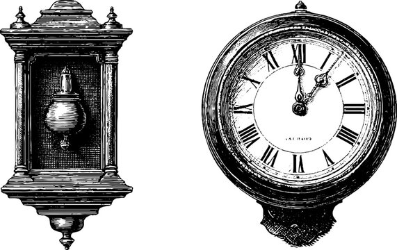 Vintage timepieces and writing instruments engraved set for historical design