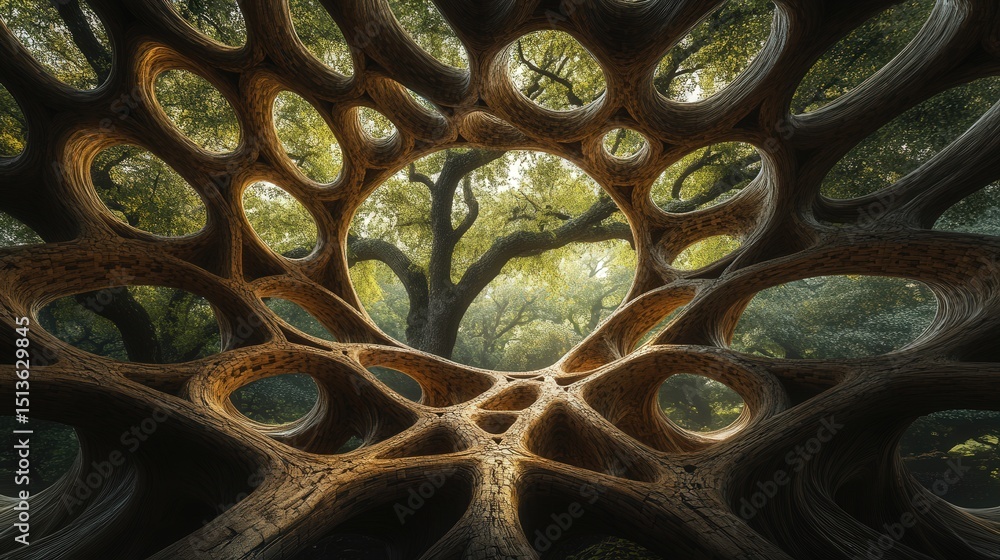 Poster a captivating image where geometric patterns branch out like a trees limbs, symbolizing growth, conn