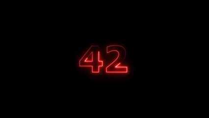 Neon  isolated number 42 in black background with. 4k illustration.