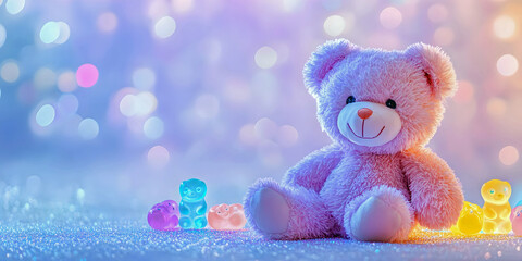 Fototapeta premium teddy bear with small friends, ai generated.