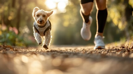 A spirited dog joyfully dashes along a sunlit path, embodying the essence of freedom and happiness in nature, creating an exhilarating moment of connection with the outdoors.