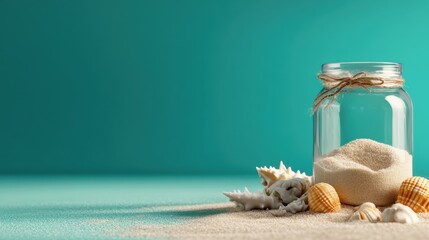 A collection of seashells and sand beautifully arranged, capturing the essence of peaceful beach days, evoking nostalgia and the calming nature of coastal living.