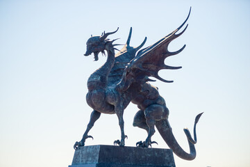 Naklejka premium A menacing genre sculpture of the dragon Zilant - the symbol of the city of Kazan. Russia