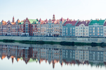 The picturesque embankment of Bruges in Yoshkar-Ola is made in the old European style of Flemish motifs, Northern Gothic, Old Russian style. Russia