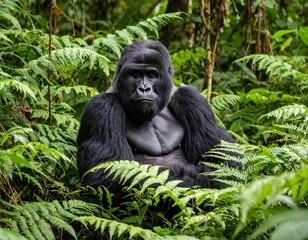 Naklejka premium Silverback Gorilla Sitting in Mountain Jungle