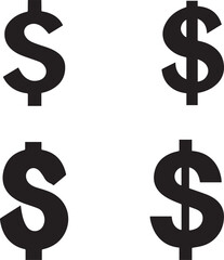 Set of Black Dollar Sign Icons in Various Positions, Perfect for Financial, Economic, and Business Illustrations, Representing Wealth, Money, and Currency Concepts
